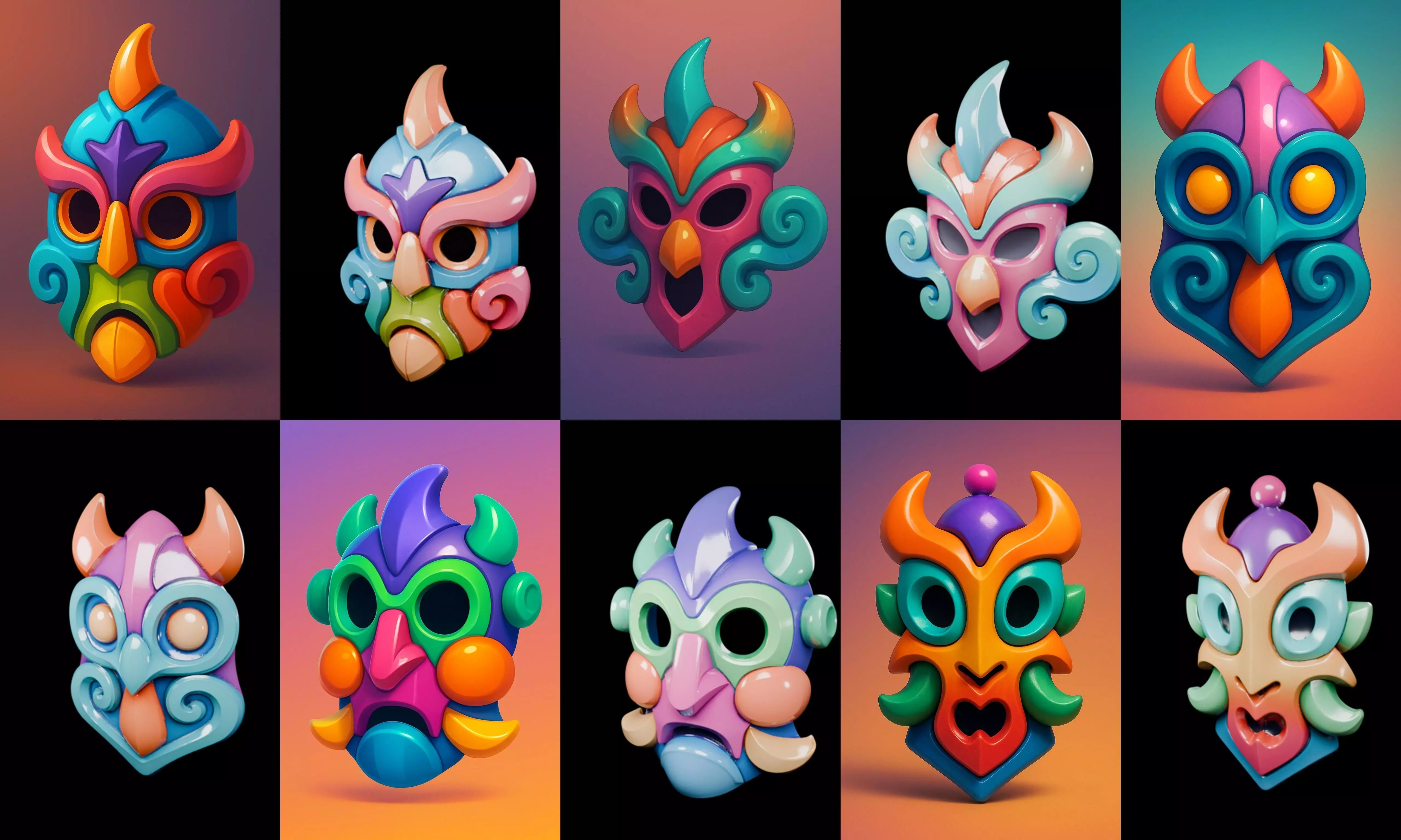 Crazy Funny Mask bundle 10 pack 100 glb 3D model_19