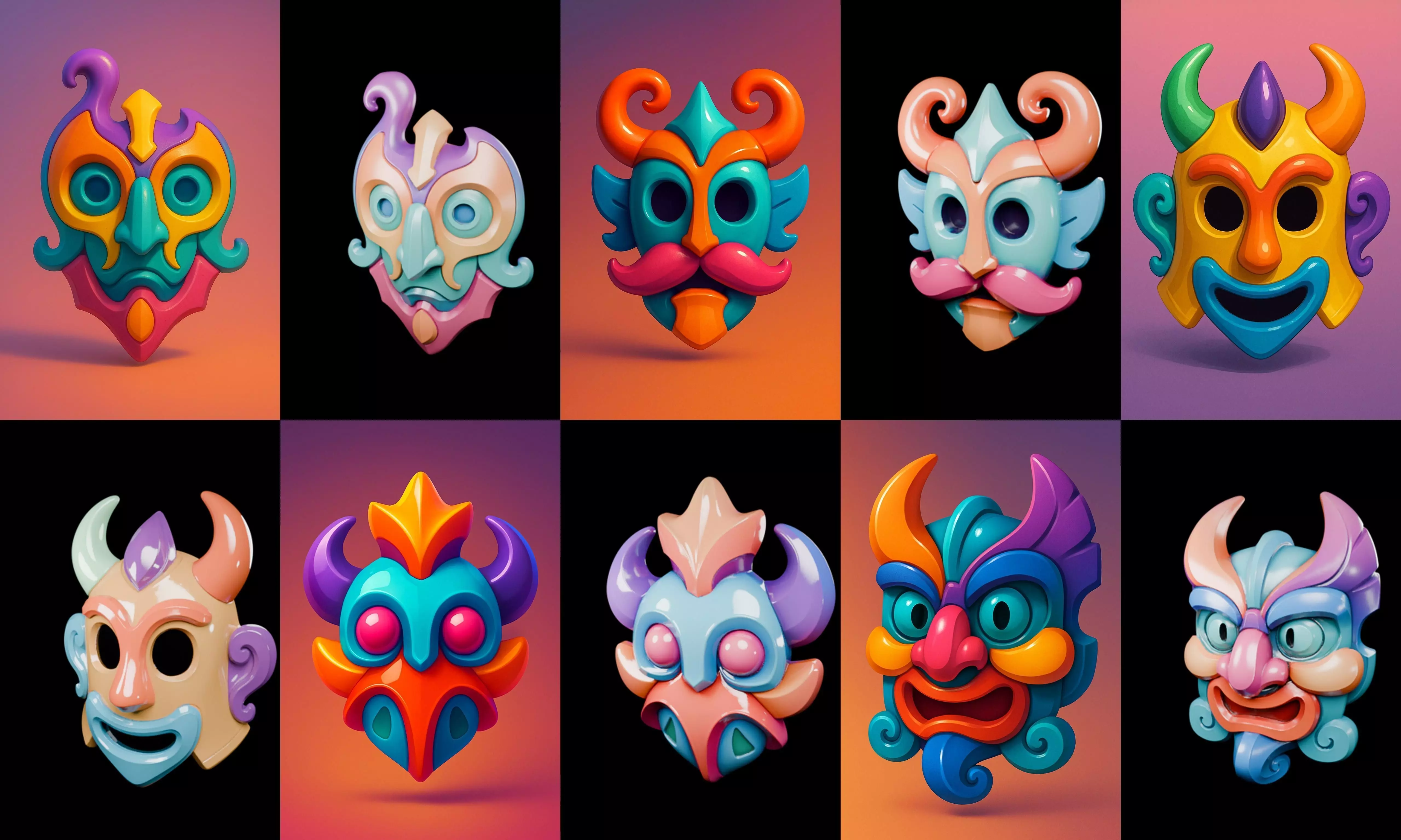 Crazy Funny Mask bundle 10 pack 100 glb 3D model_3
