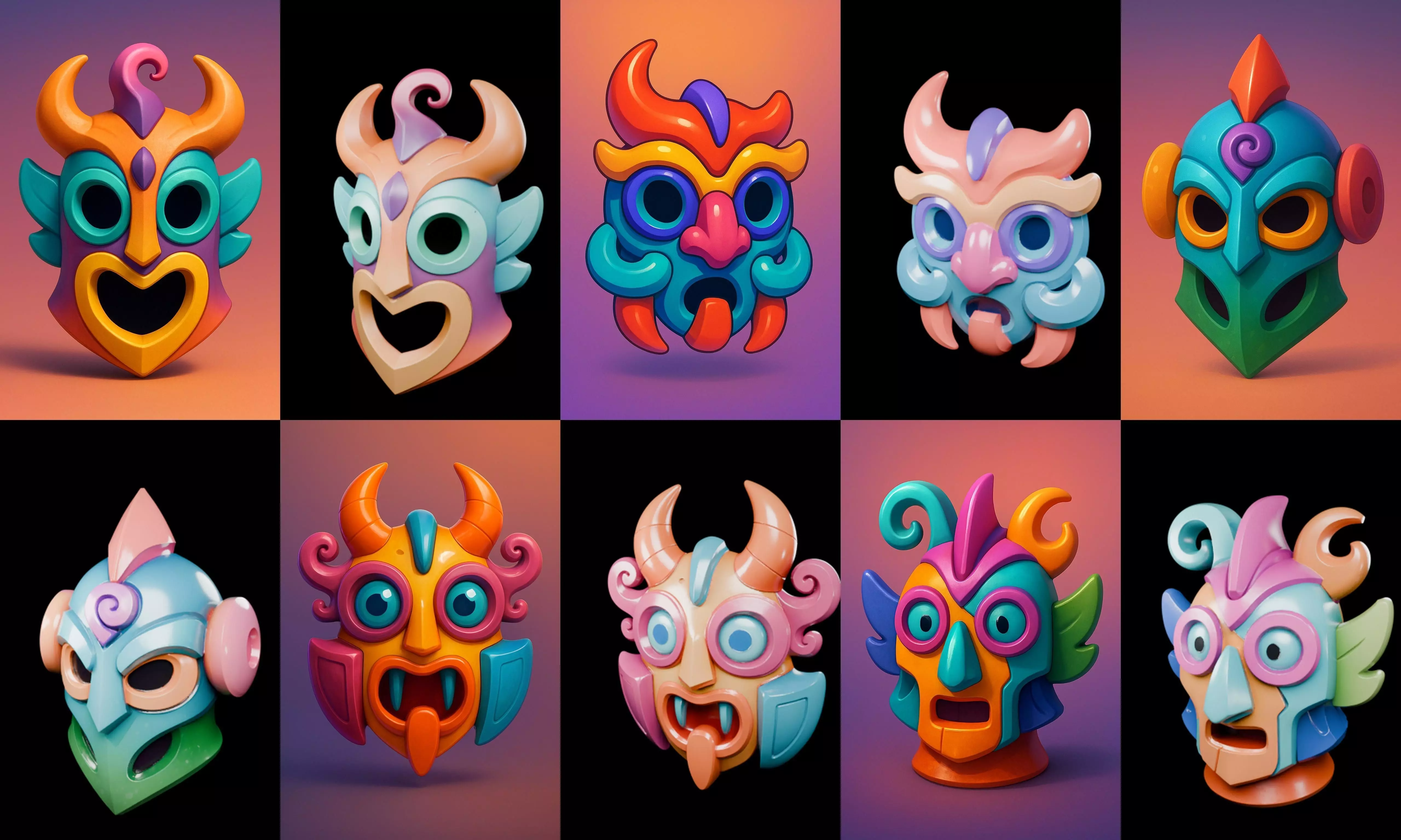 Crazy Funny Mask bundle 10 pack 100 glb 3D model_7