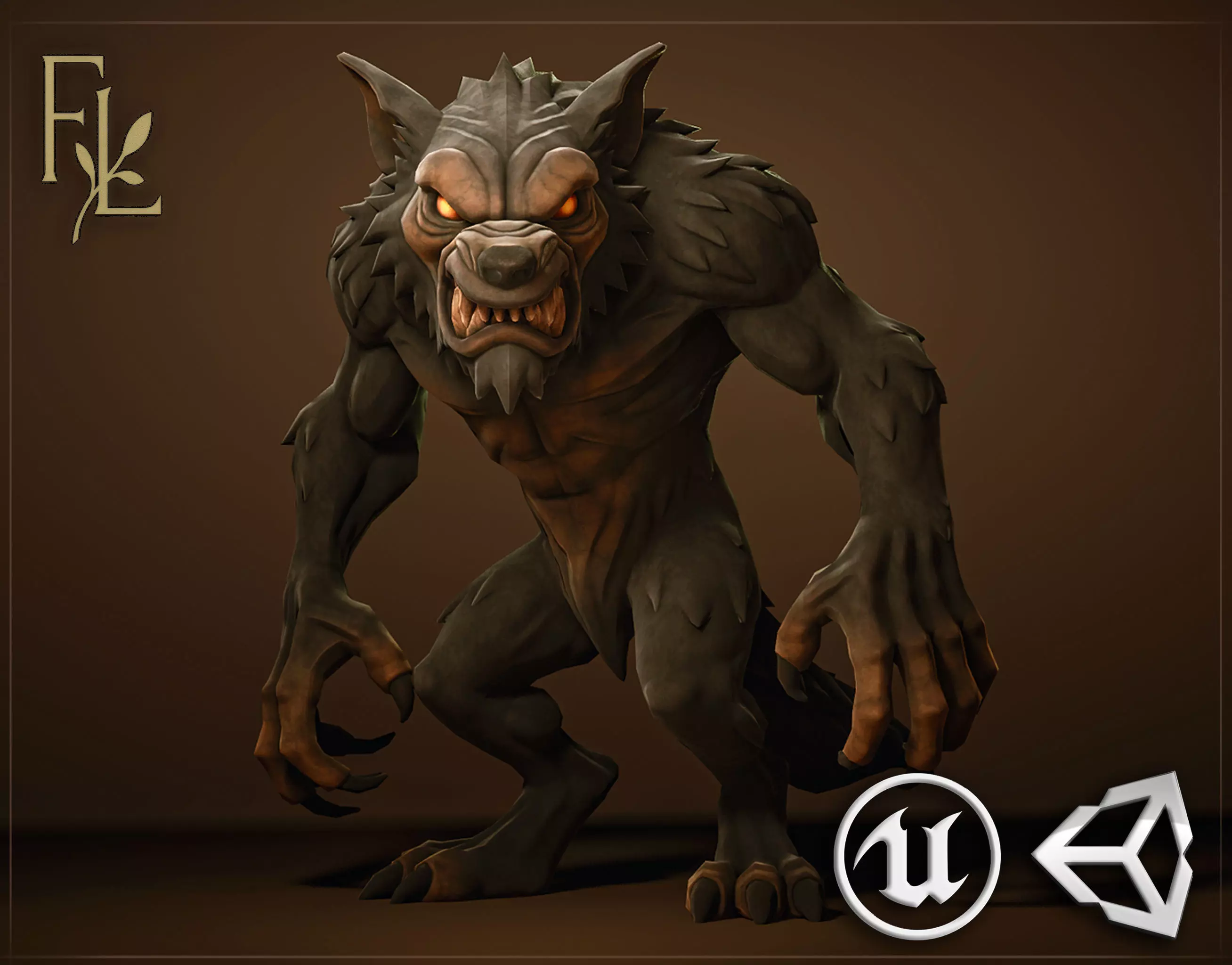 Werewolf - Game ready character Low-poly 3D model_0