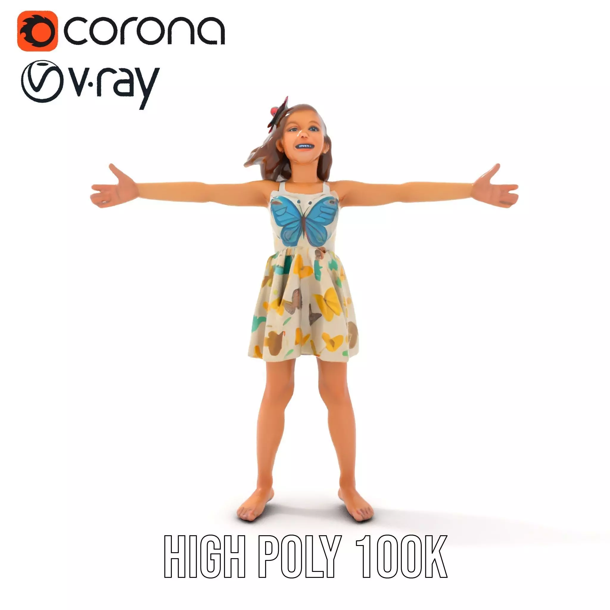 Butterfly Dress Model Pack for Kids Fashion Low-poly 3D model_13