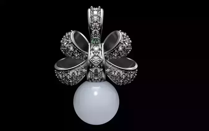 Gemstone Bow Pendant with Pearl Drop