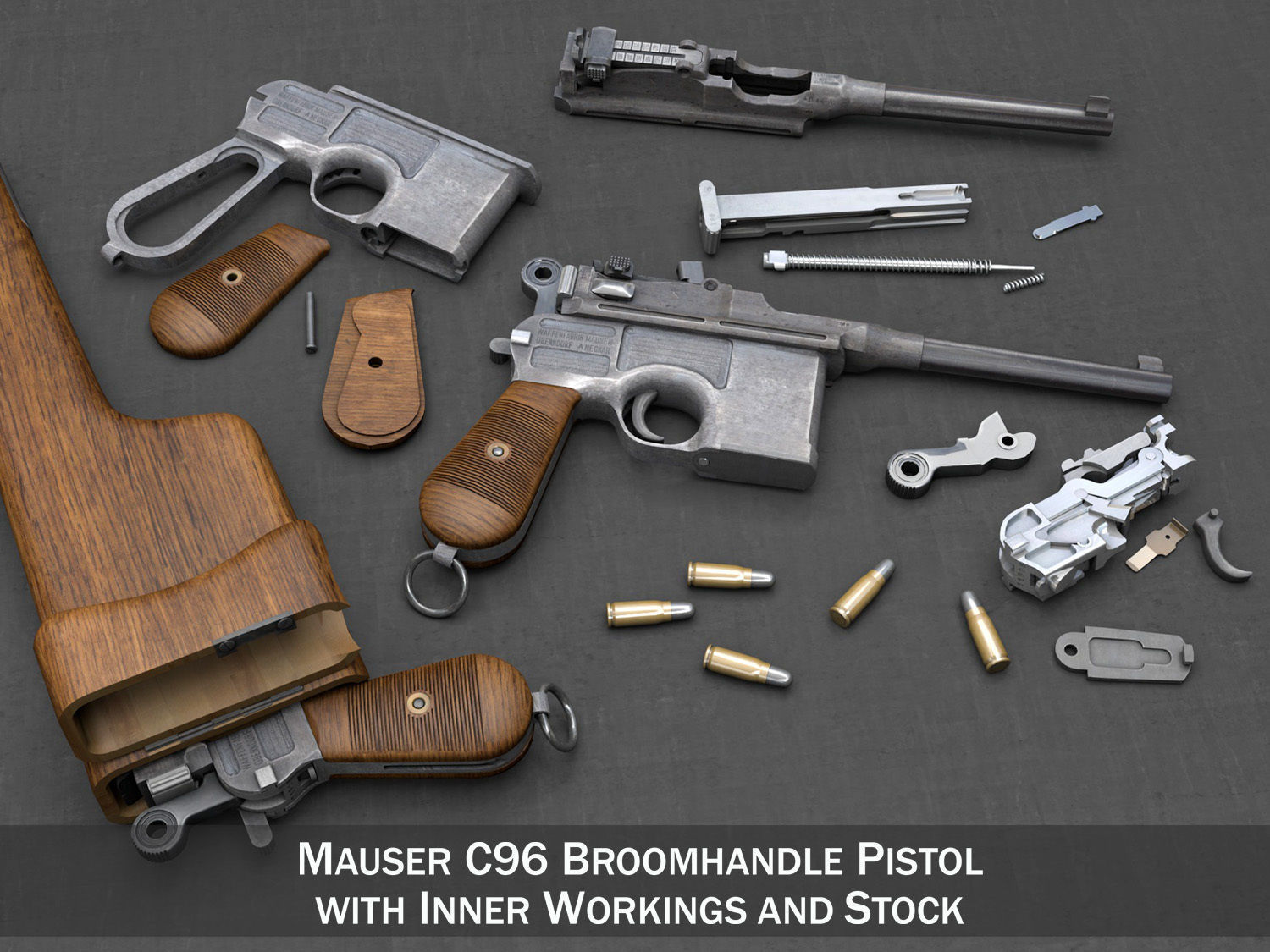 Mauser C96 Broomhandle with Stock 3D model CGTrader