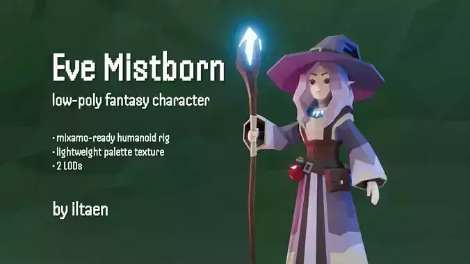 Eve Mistborn lowpoly fantasy witch female character