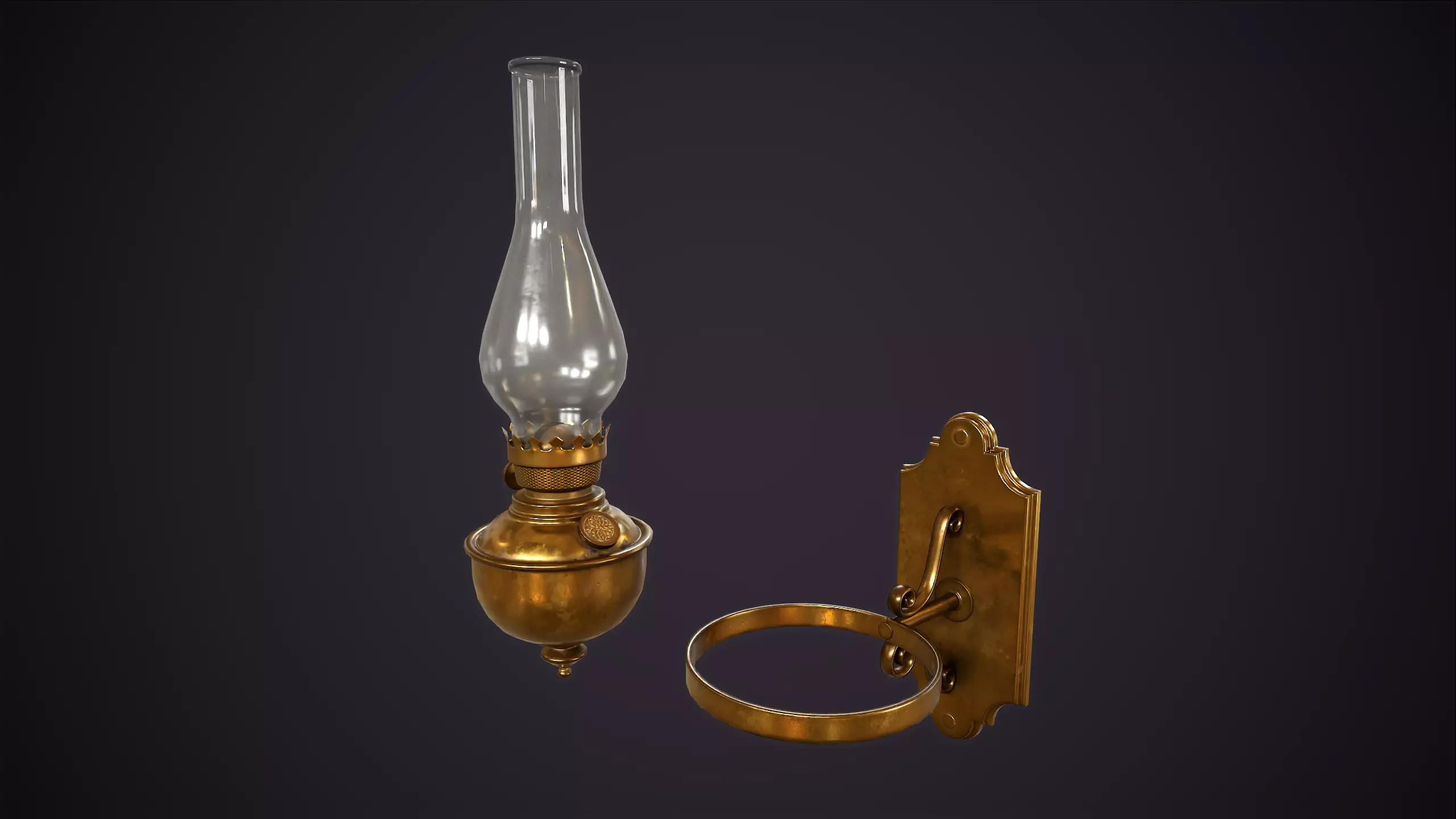 Wall kerosene lamp Low-poly 3D model_8