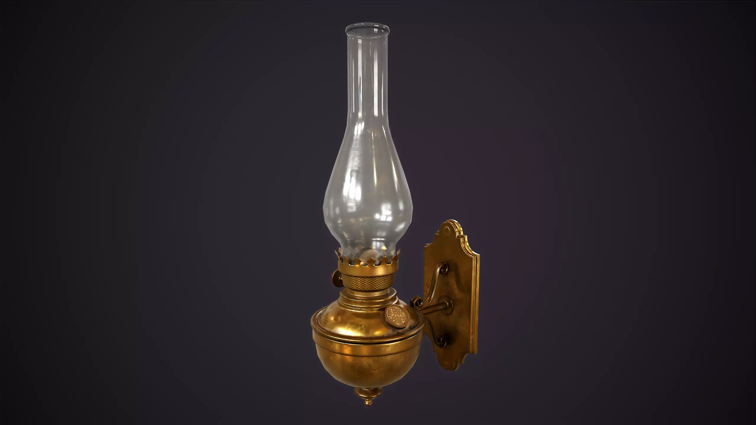 Wall kerosene lamp Low-poly 3D model_0