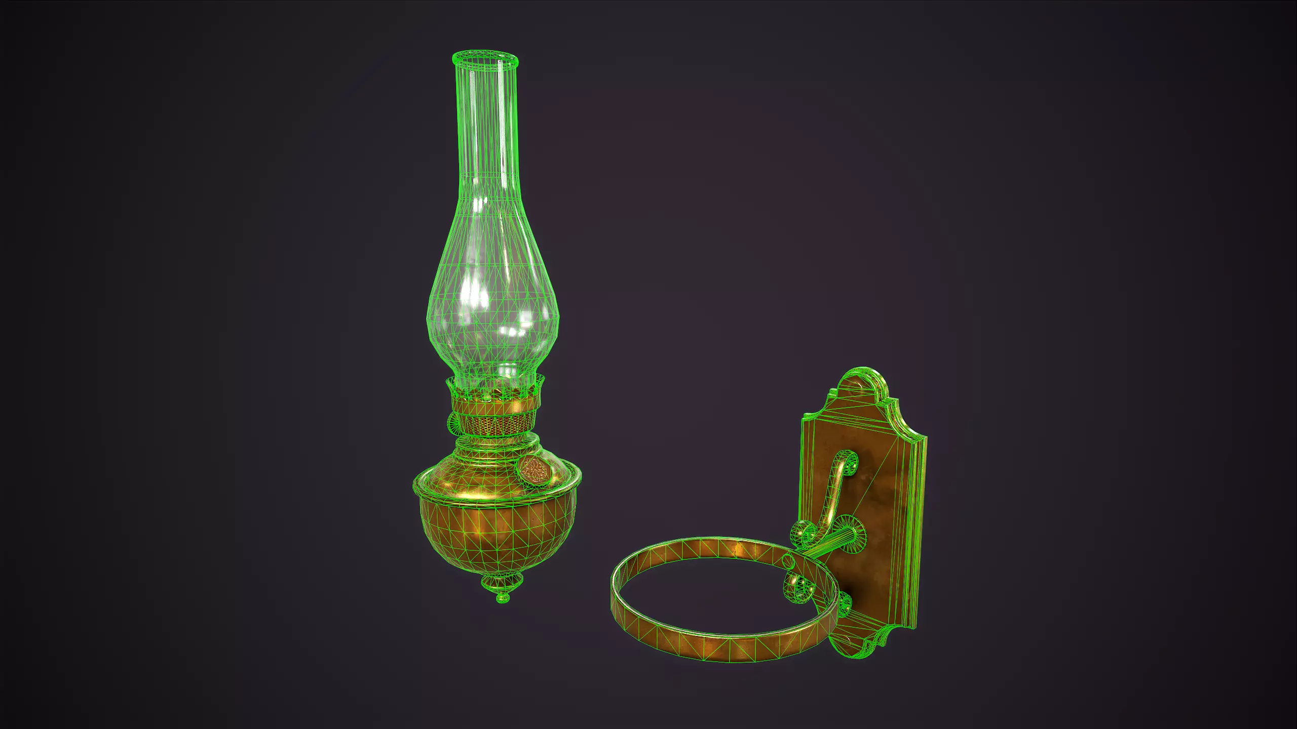 Wall kerosene lamp Low-poly 3D model_11