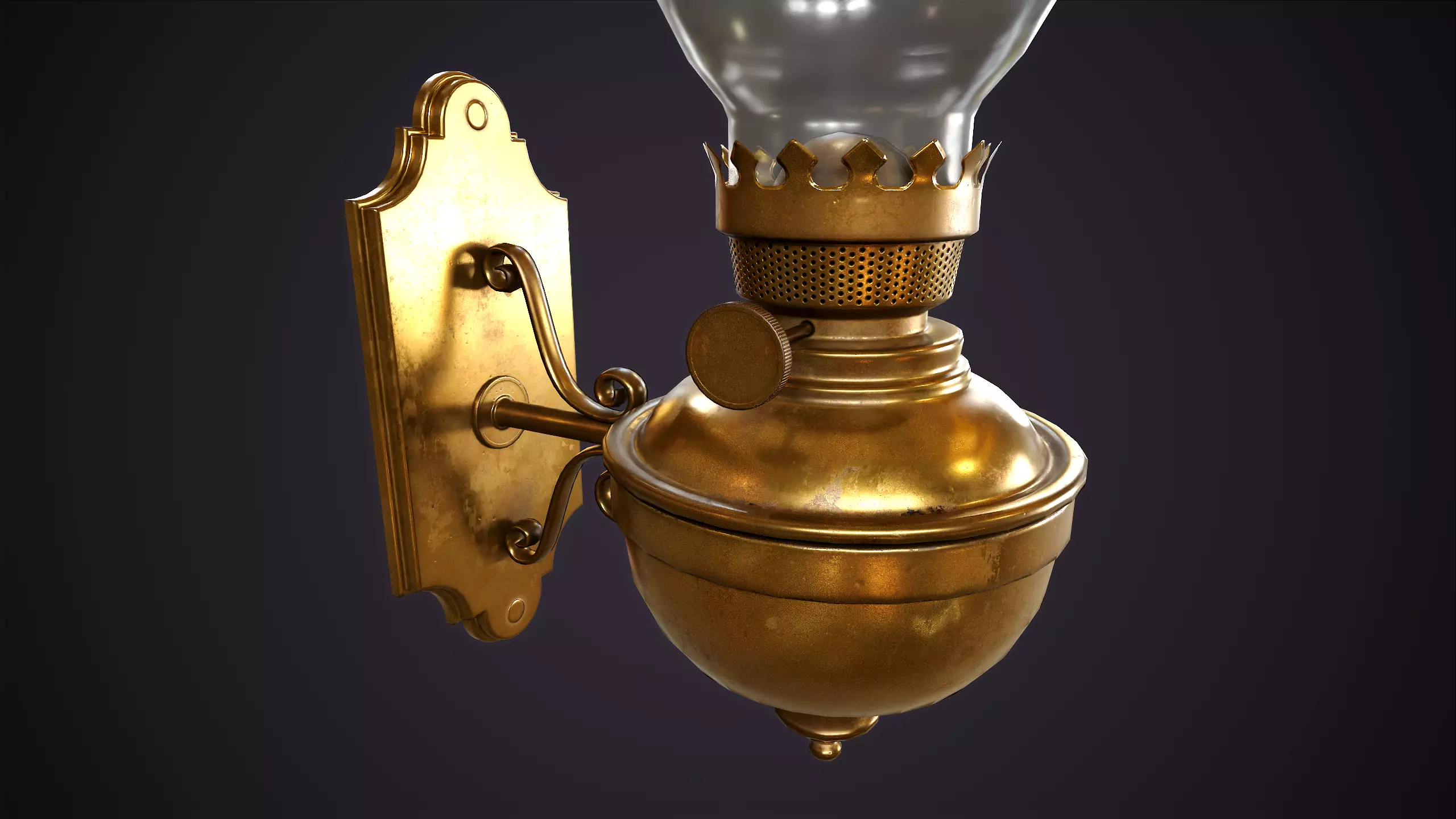 Wall kerosene lamp Low-poly 3D model_2