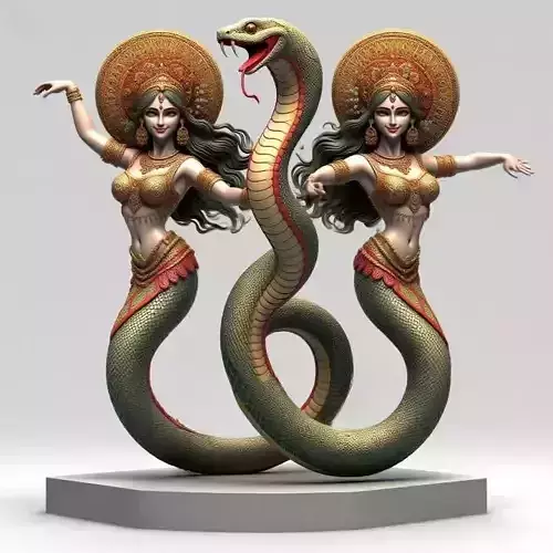 1930Indian Serpent Woman Dancer on Pedestal  magic