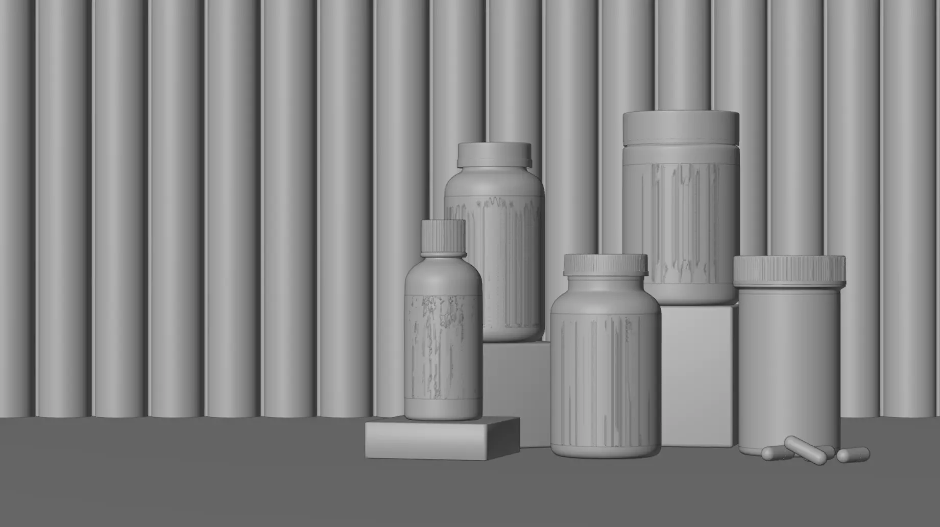 Realistic Supplement Bottle and Jar 3D Mockup 3D model_1