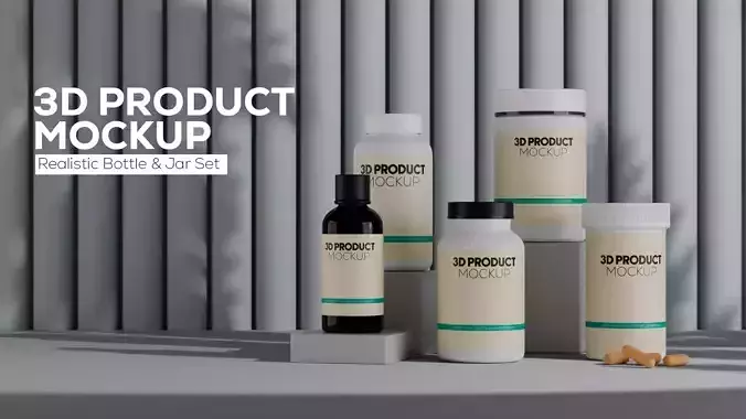 Realistic Supplement Bottle and  Jar 3D Mockup 