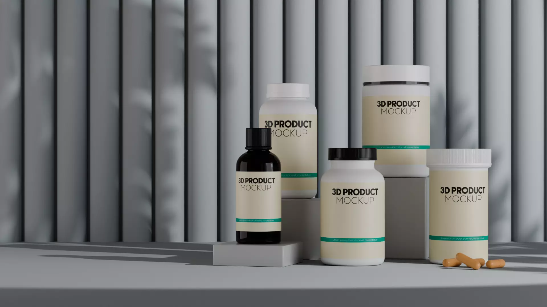 Realistic Supplement Bottle and Jar 3D Mockup 3D model_2