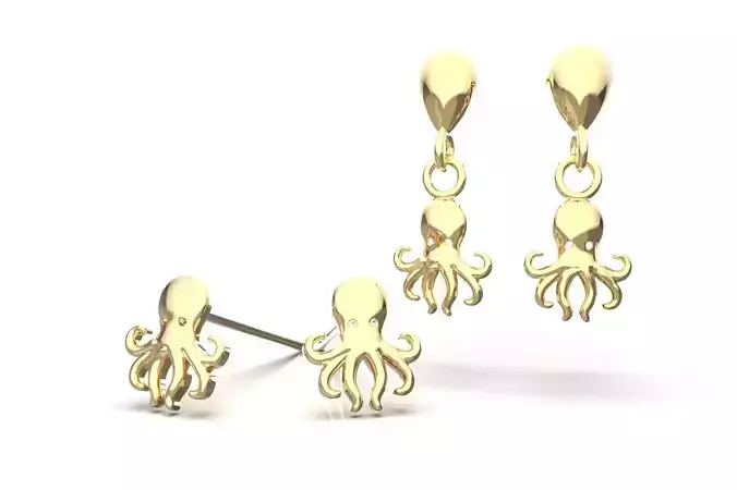 Oceanic Animal Stud and Dangling Earring Pack - Octopus