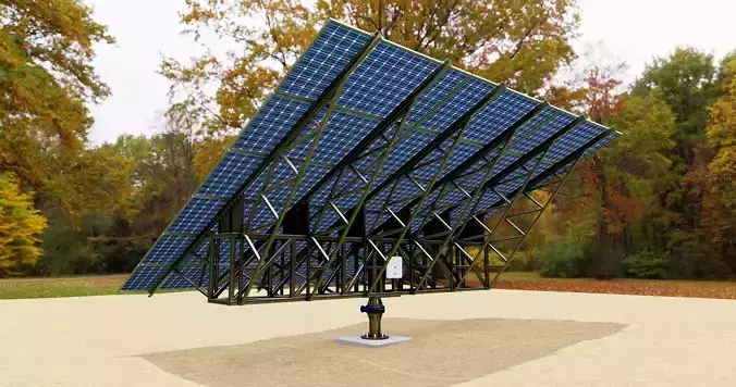 Solar Tracking Pole-3x6 Panel Layout-Single Table Low-poly 3D model