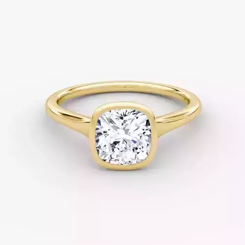 The flat edge bezel cushion  engagement ring