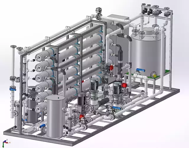 Skid-Mounted Two-Stage Low-Pressure Reverse Osmosis System  3D model