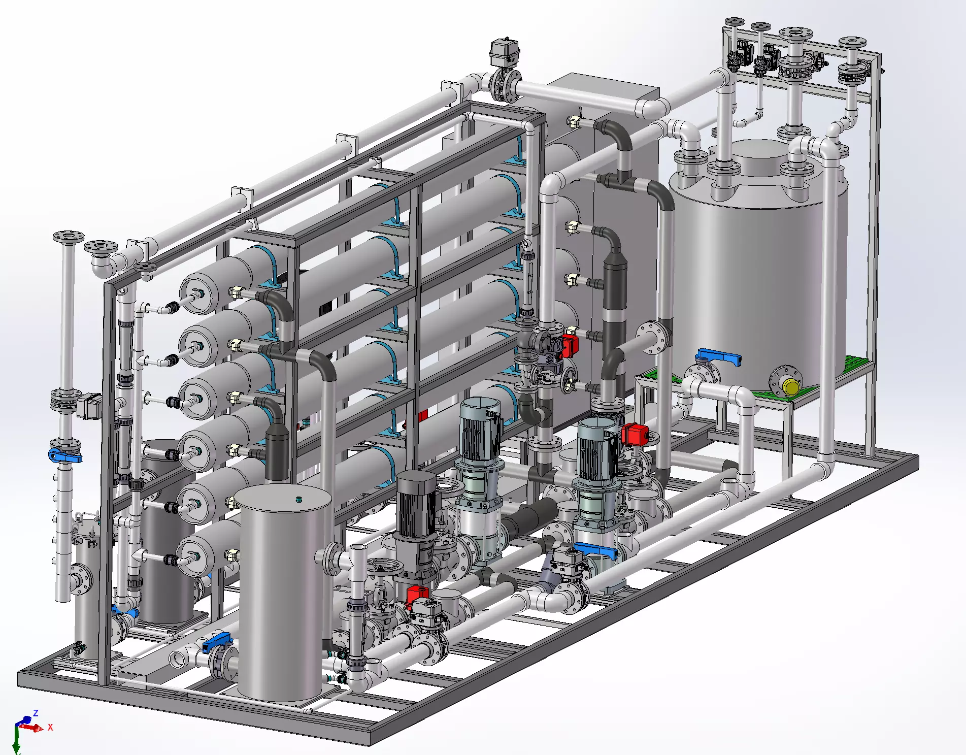 Skid-Mounted Two-Stage Low-Pressure Reverse Osmosis System 3D model