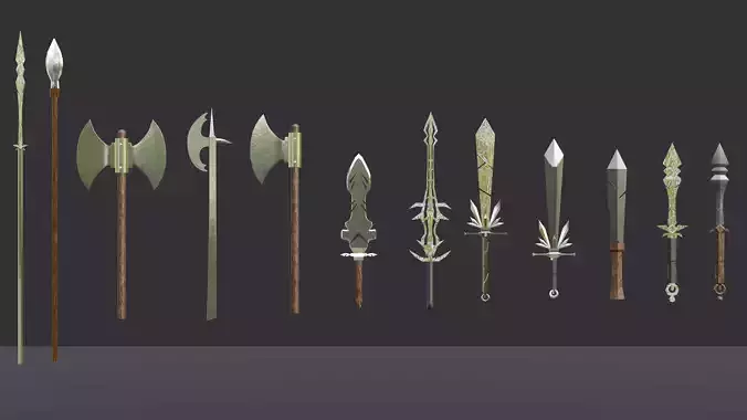 Fantasy Medieval Weapons Pack  Low Poly Game Ready