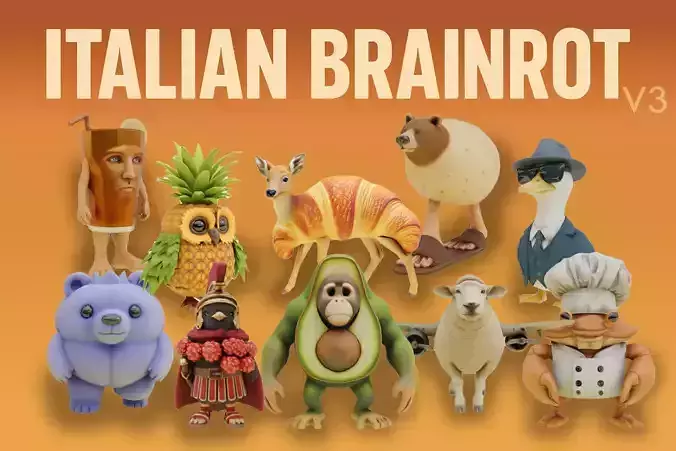 Italian brainrot v3 Low Poly Character 3D Model Collection 