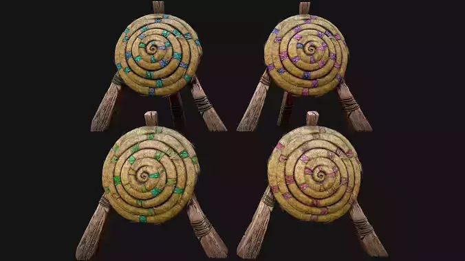 Wooden Target Straw Dummy Medieval Training Camp Pack Low-poly 3D model