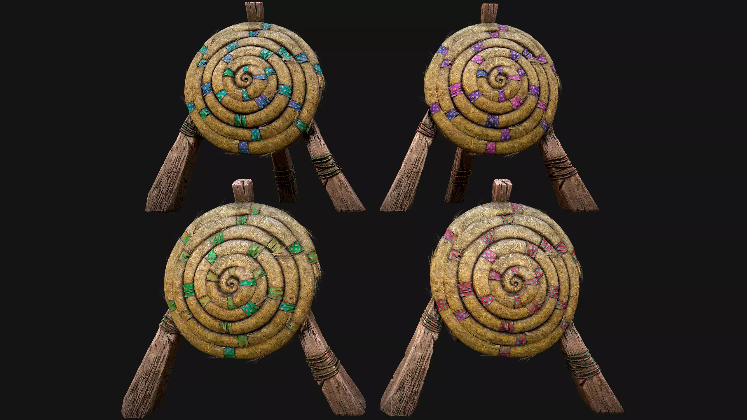 Wooden Target Straw Dummy Medieval Training Camp Pack Low-poly 3D model