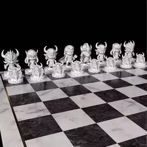 Viking Chess Set Odin Thor Loki Skadi Surtr Mythology Themed 3D 