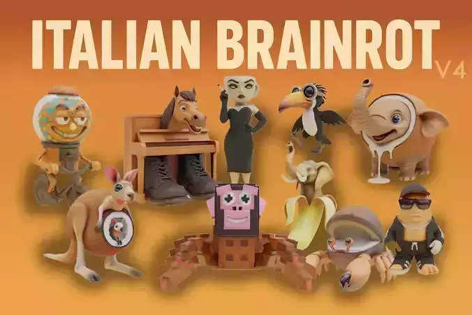 Italian brainrot v4 Low Poly Character 3D Model Collection 