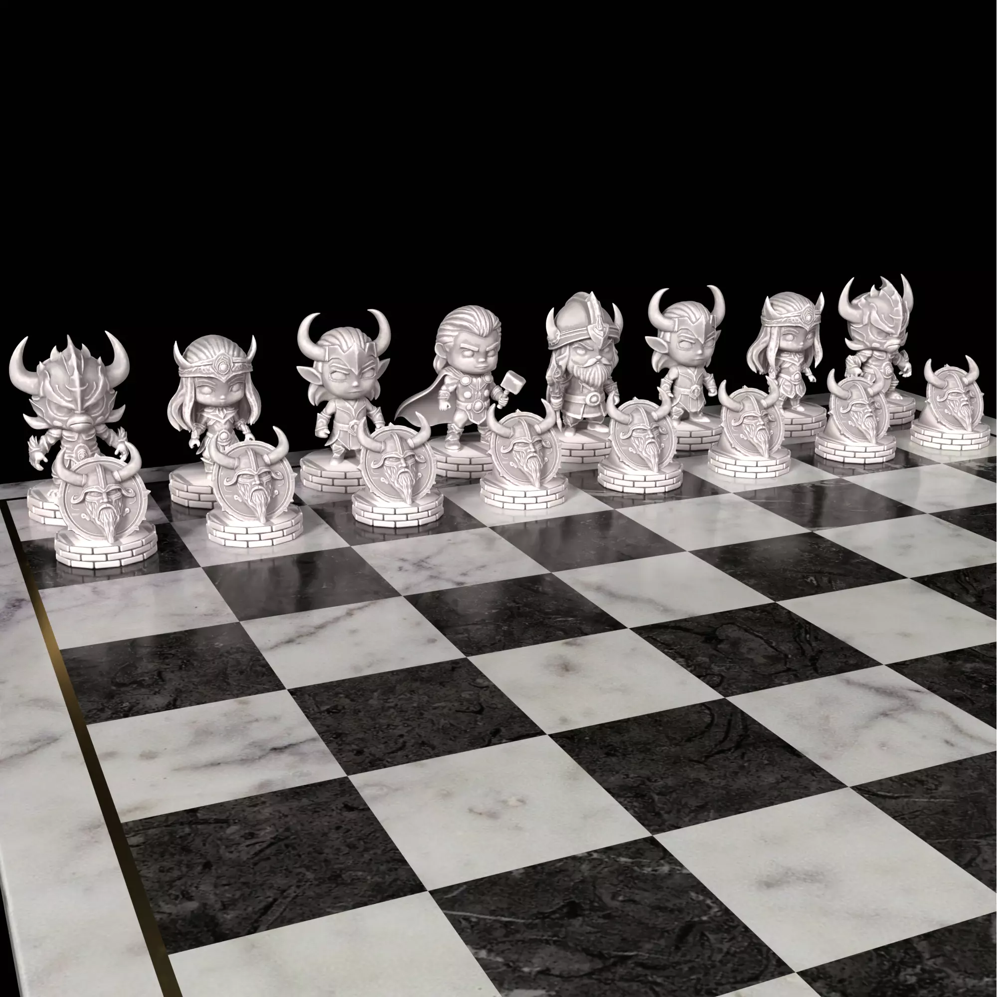 Viking Chess Set Odin Thor Loki Skadi Surtr 3D Printable 3D print model_1