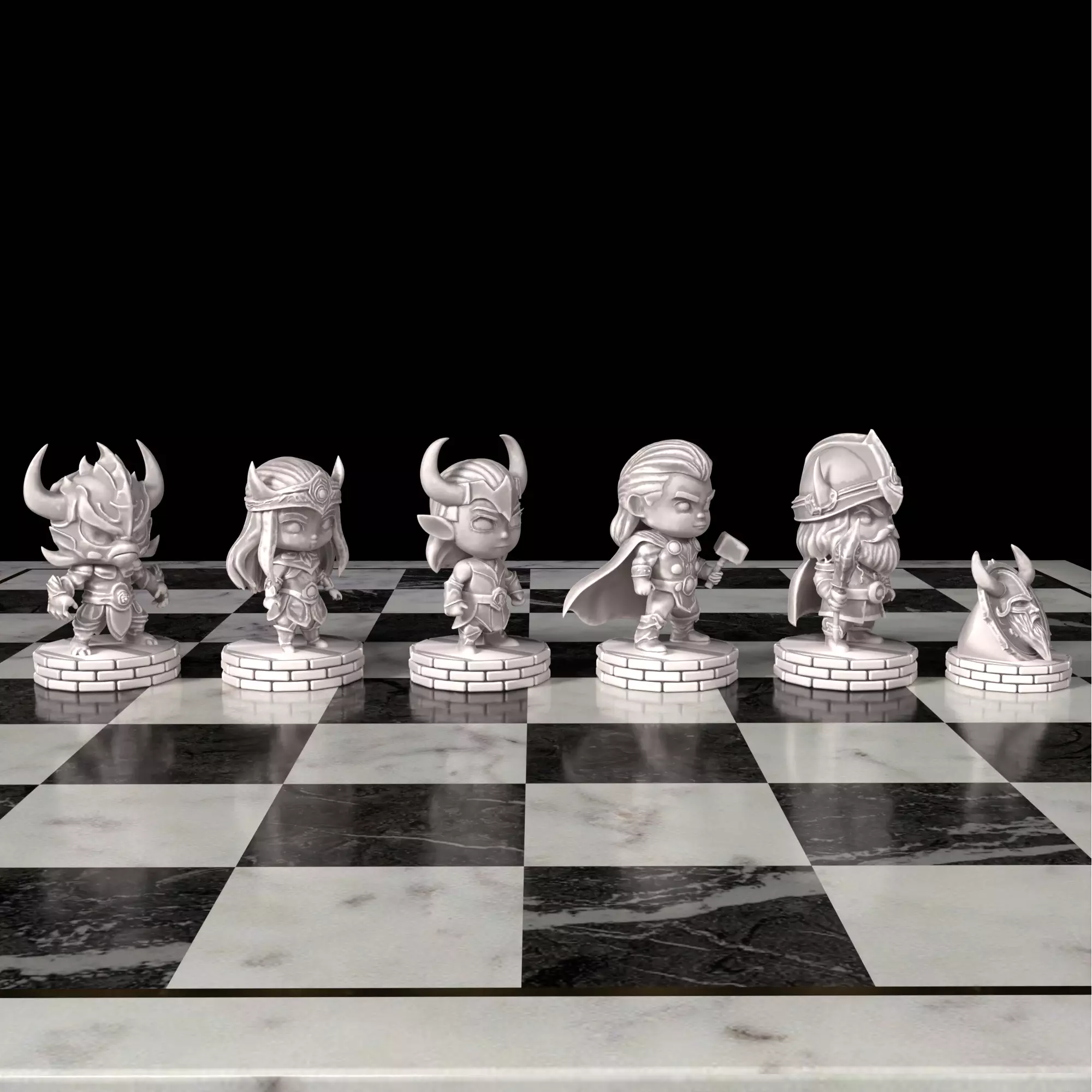 Viking Chess Set Odin Thor Loki Skadi Surtr 3D Printable 3D print model_32