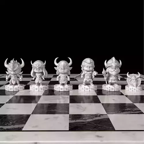 Viking Chess Set  Odin Thor Loki Skadi Surtr 3D Printable