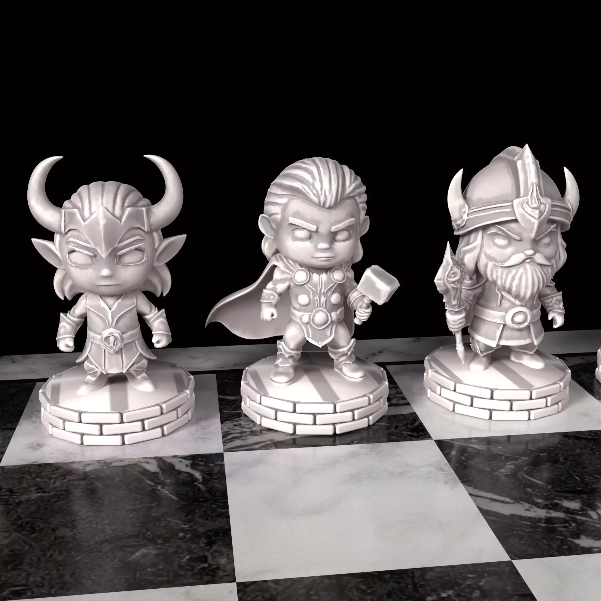 Viking Chess Set Odin Thor Loki Skadi Surtr 3D Printable 3D print model_20