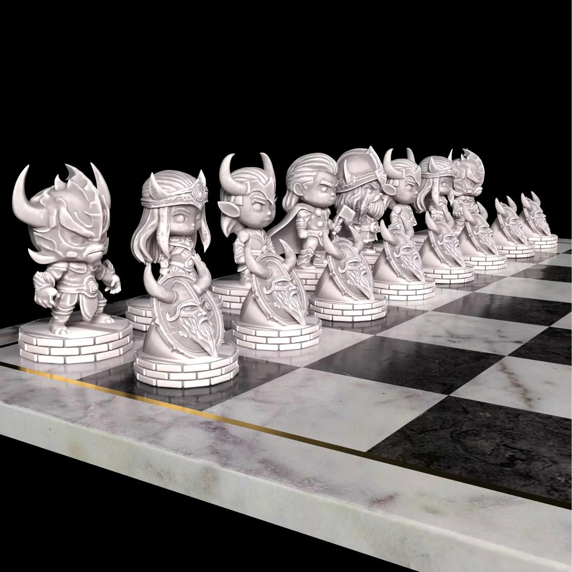 Viking Chess Set Odin Thor Loki Skadi Surtr 3D Printable 3D print model_14