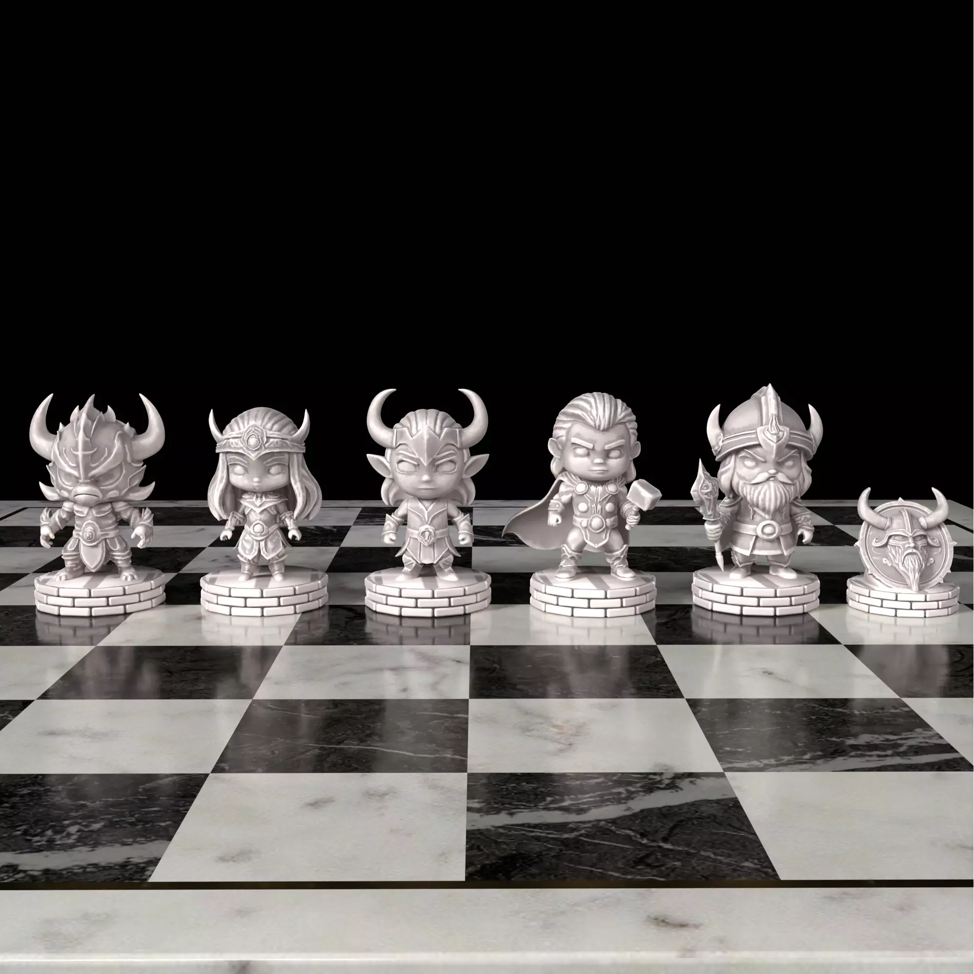 Viking Chess Set Odin Thor Loki Skadi Surtr 3D Printable 3D print model_6