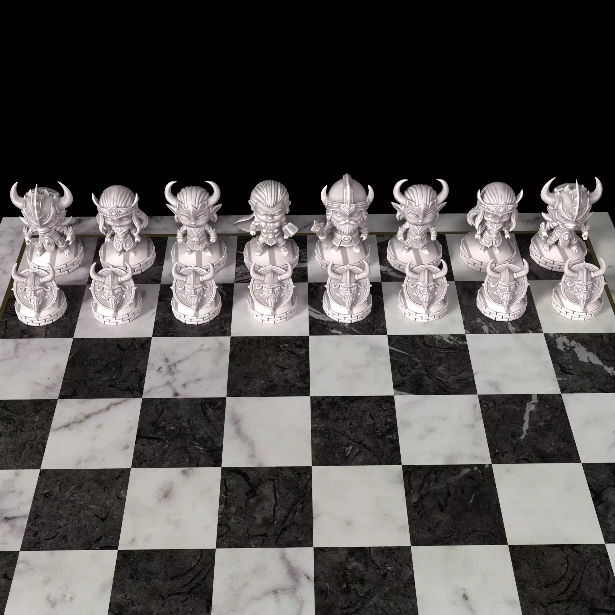 Viking Chess Set Odin Thor Loki Skadi Surtr 3D Printable 3D print model_26