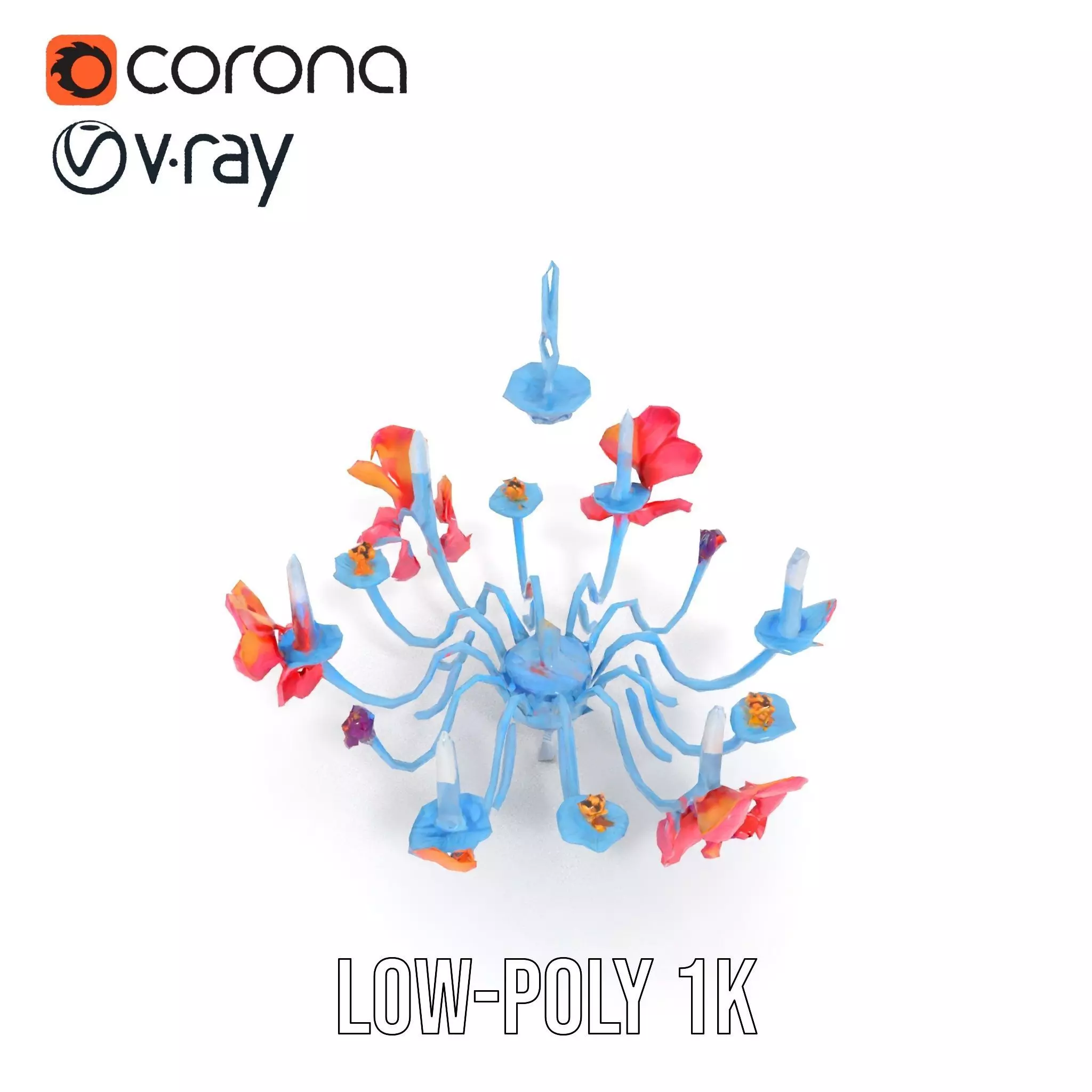 Floral Chandelier Model Pack with Decorative Elements Low-poly 3D model_12