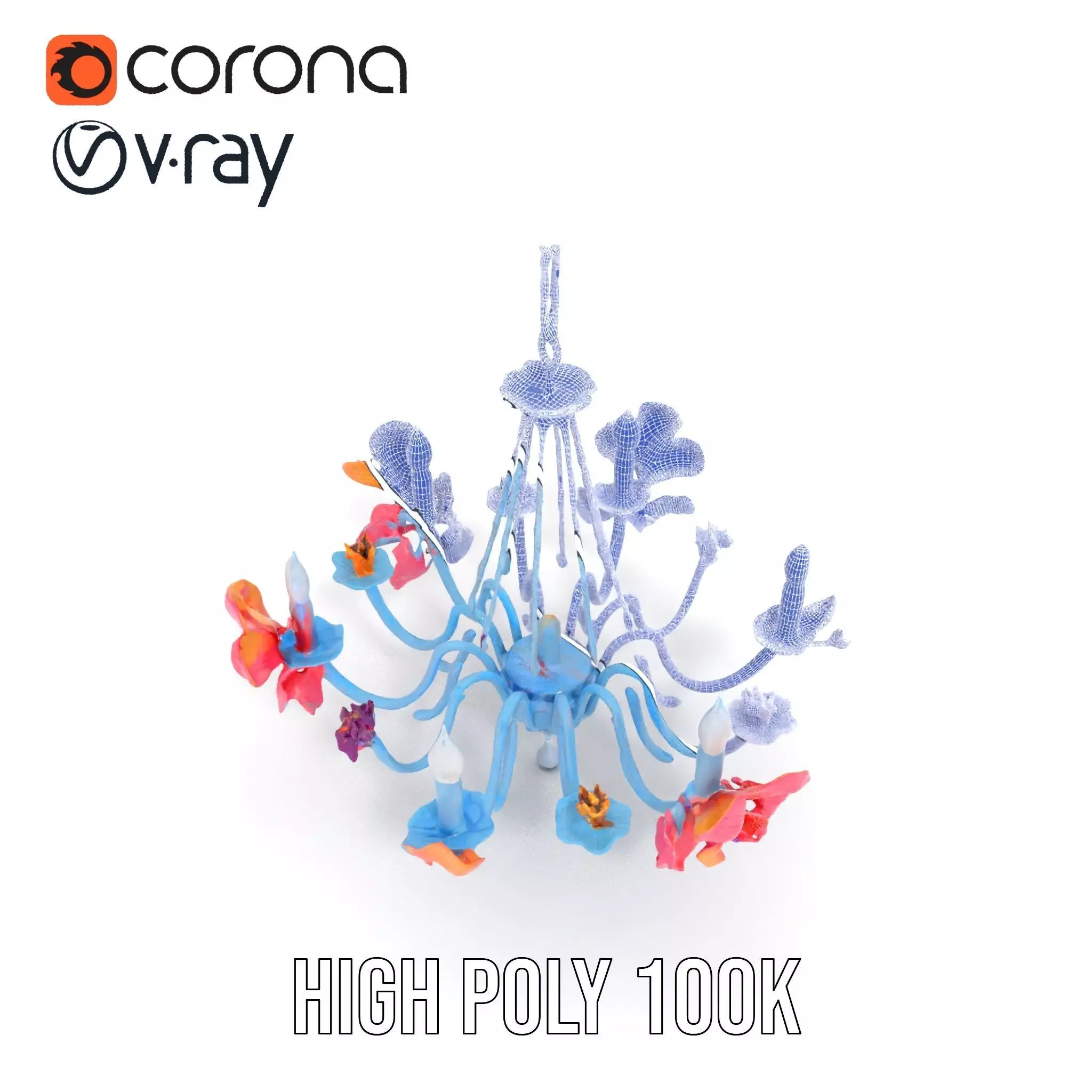 Floral Chandelier Model Pack with Decorative Elements Low-poly 3D model_34