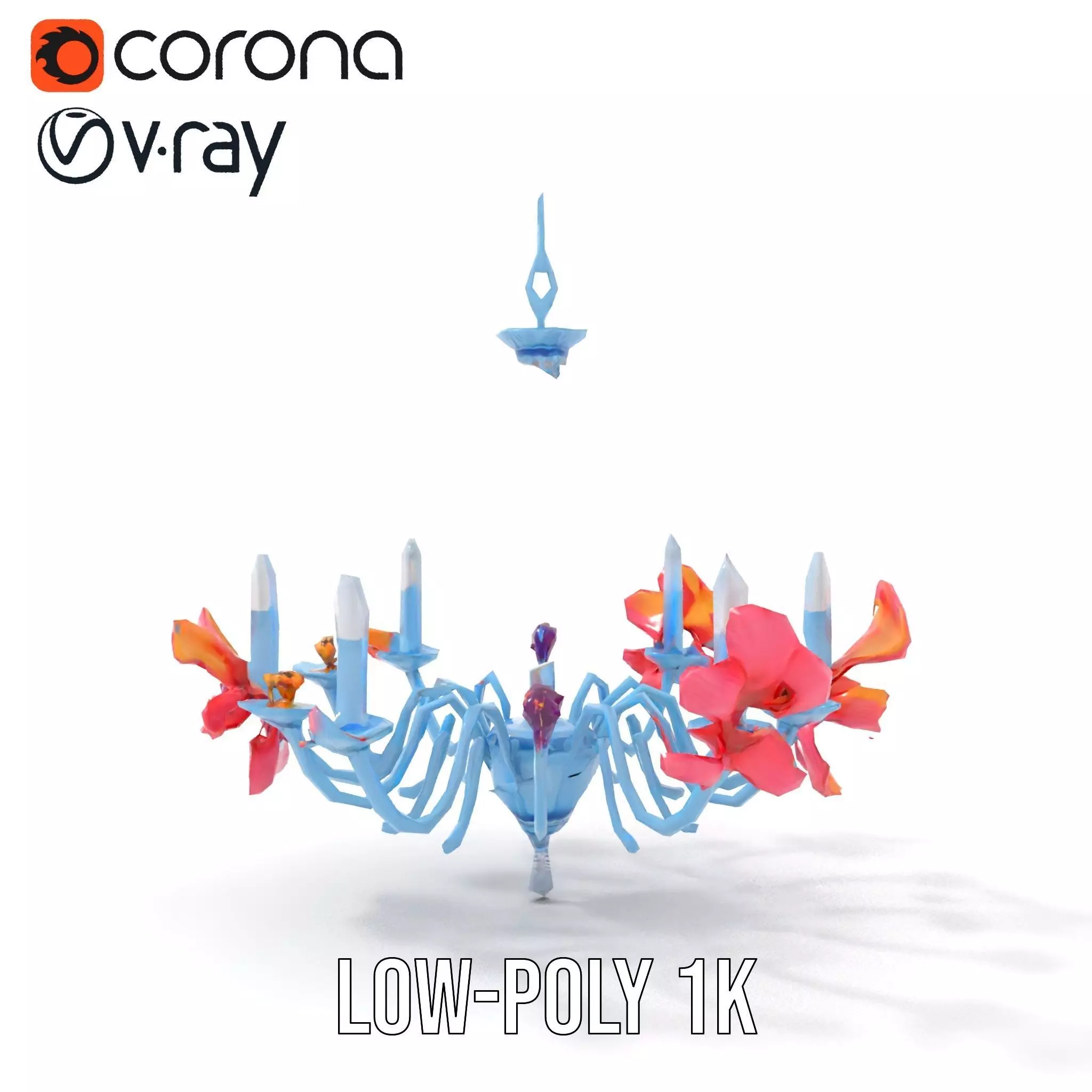 Floral Chandelier Model Pack with Decorative Elements Low-poly 3D model_9