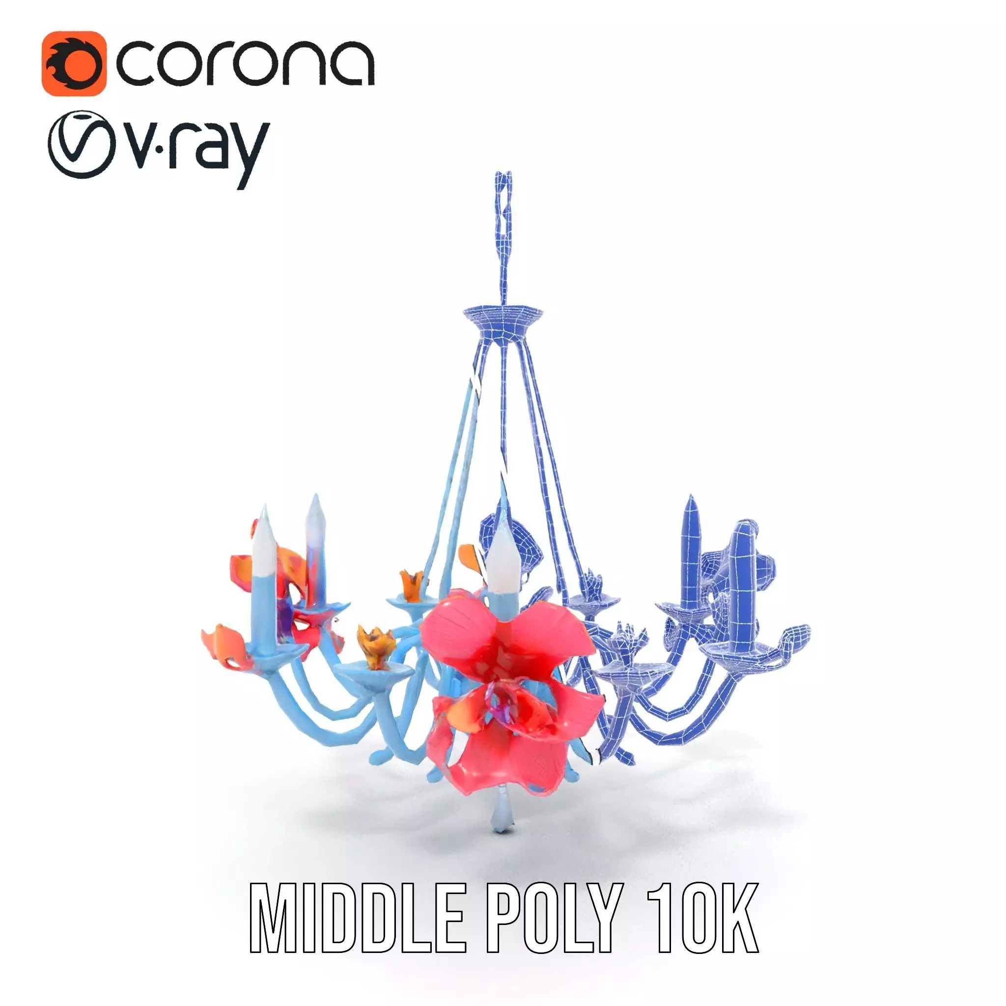 Floral Chandelier Model Pack with Decorative Elements Low-poly 3D model_19