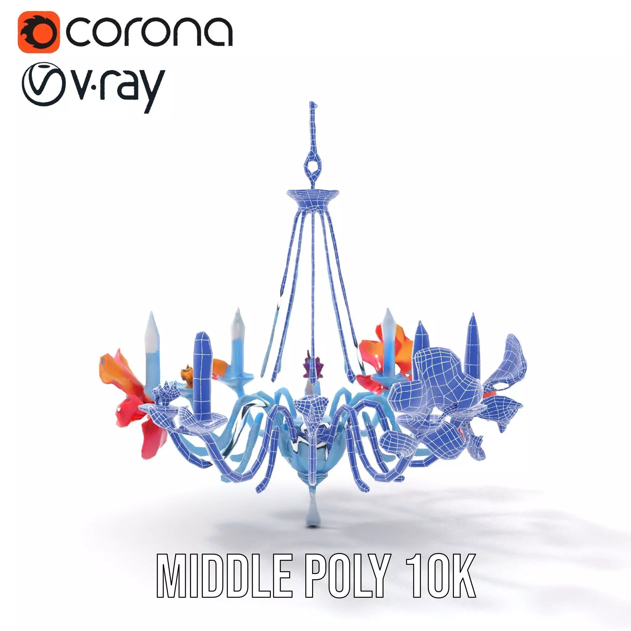 Floral Chandelier Model Pack with Decorative Elements Low-poly 3D model_16
