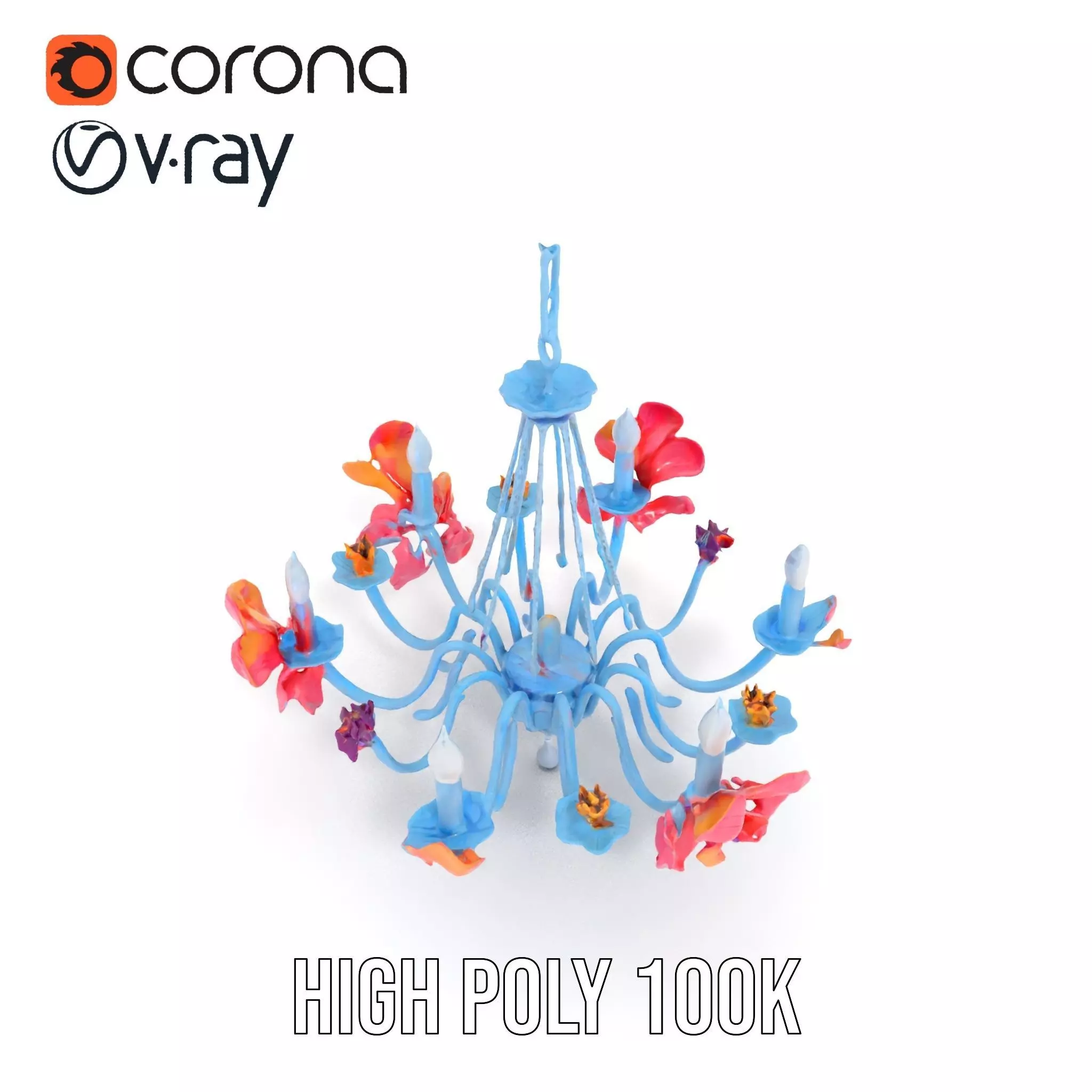 Floral Chandelier Model Pack with Decorative Elements Low-poly 3D model_21