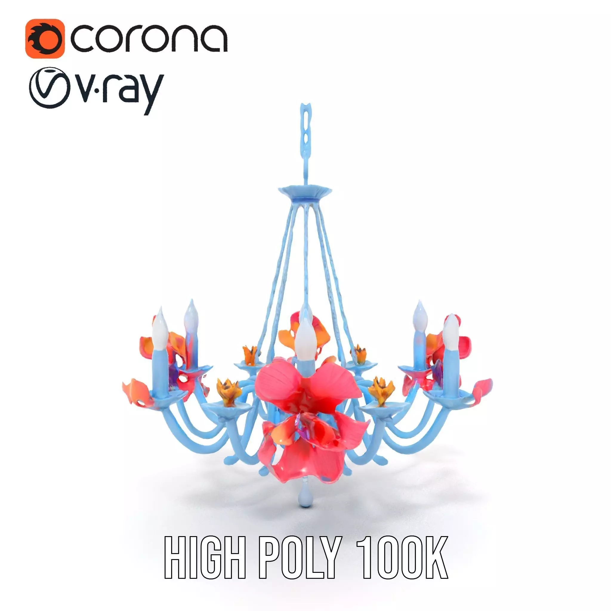 Floral Chandelier Model Pack with Decorative Elements Low-poly 3D model_26