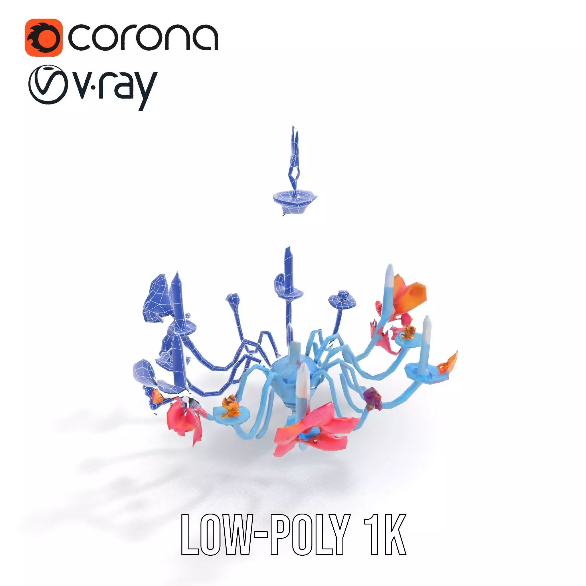 Floral Chandelier Model Pack with Decorative Elements Low-poly 3D model_25