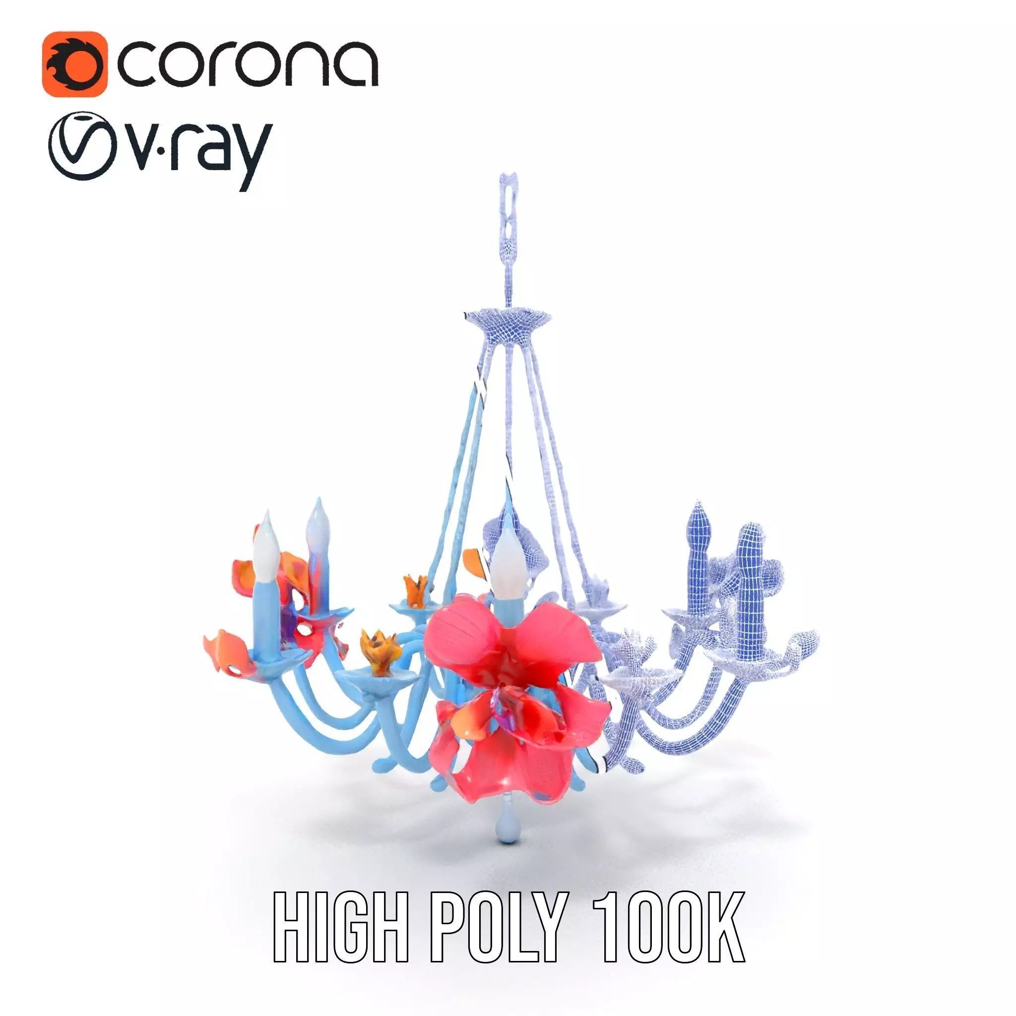 Floral Chandelier Model Pack with Decorative Elements Low-poly 3D model_35