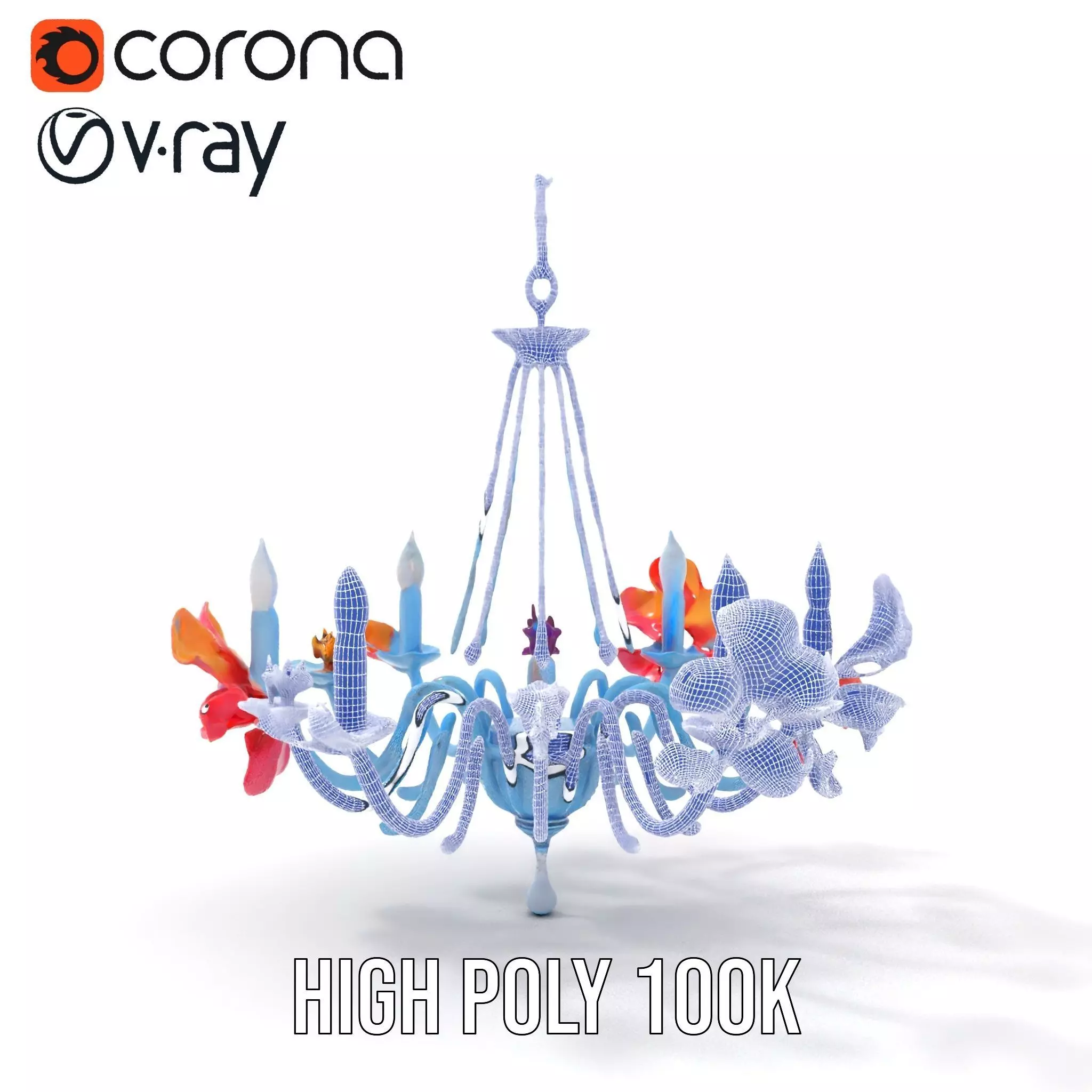 Floral Chandelier Model Pack with Decorative Elements Low-poly 3D model_32
