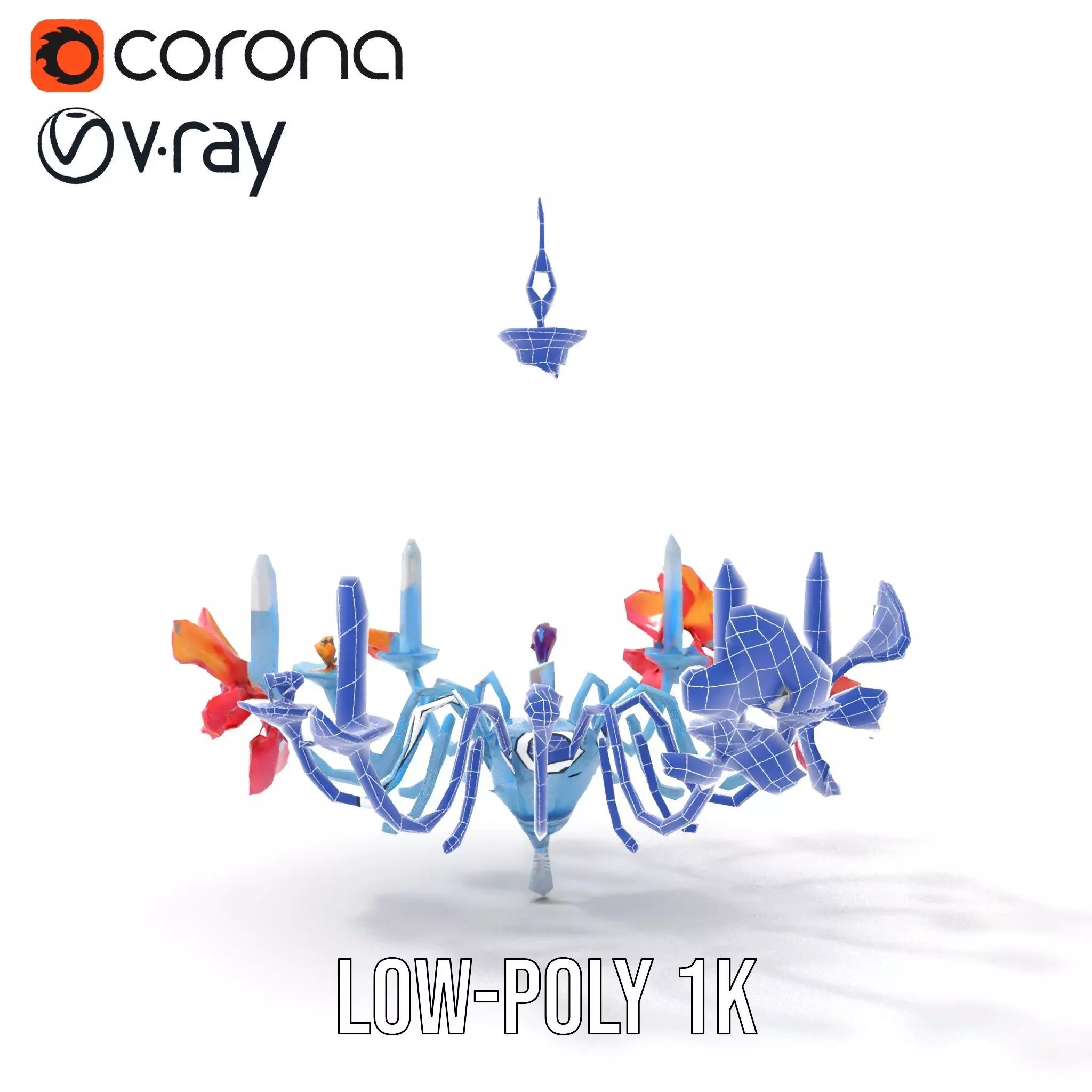 Floral Chandelier Model Pack with Decorative Elements Low-poly 3D model_28