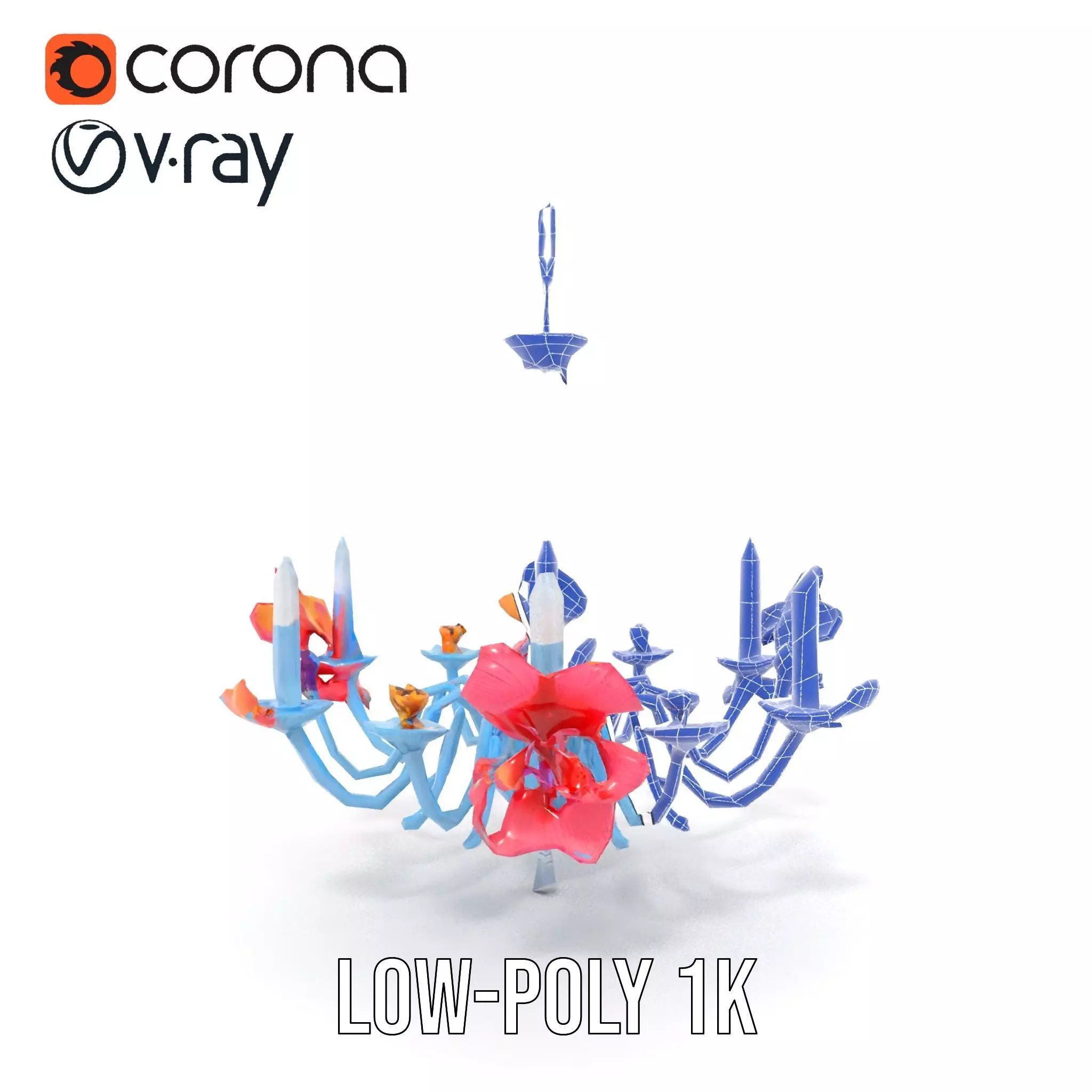 Floral Chandelier Model Pack with Decorative Elements Low-poly 3D model_17