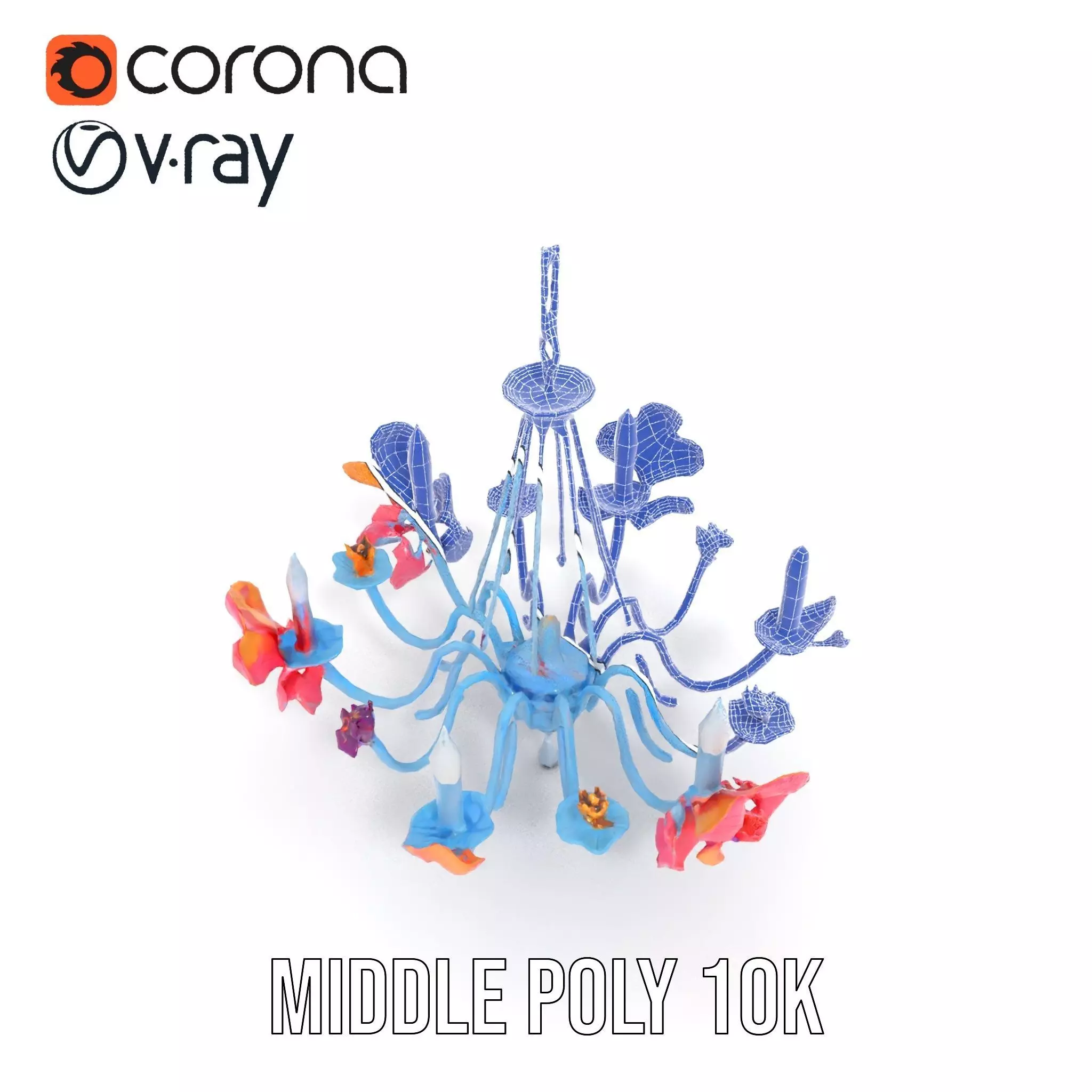 Floral Chandelier Model Pack with Decorative Elements Low-poly 3D model_24