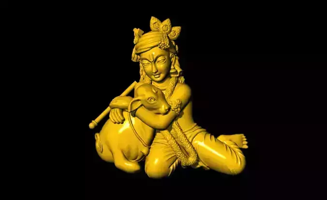 Little Krishna With Cow 3D Printed Model