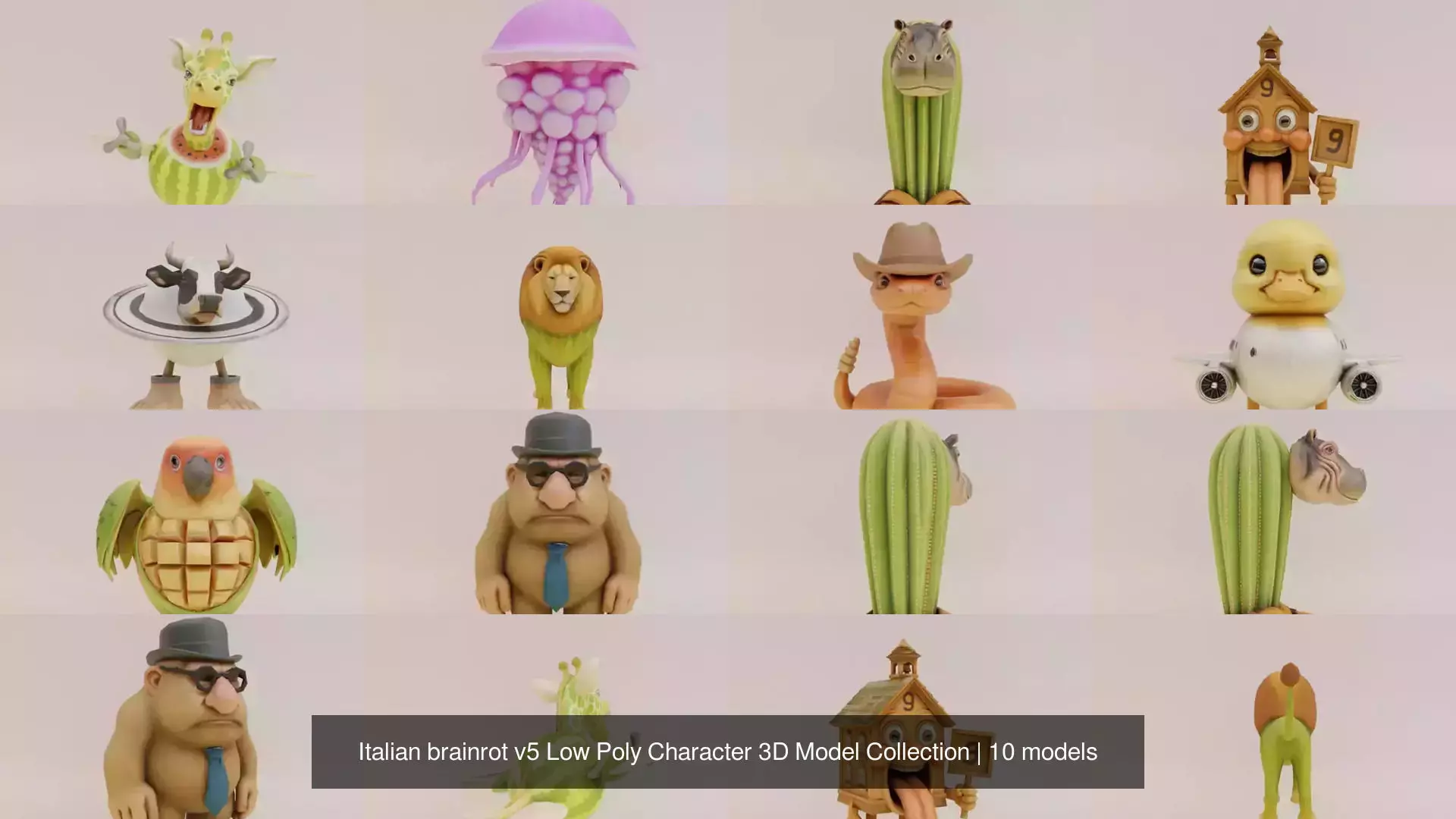 Italian brainrot v5 Low Poly Character 3D Model Collection _1