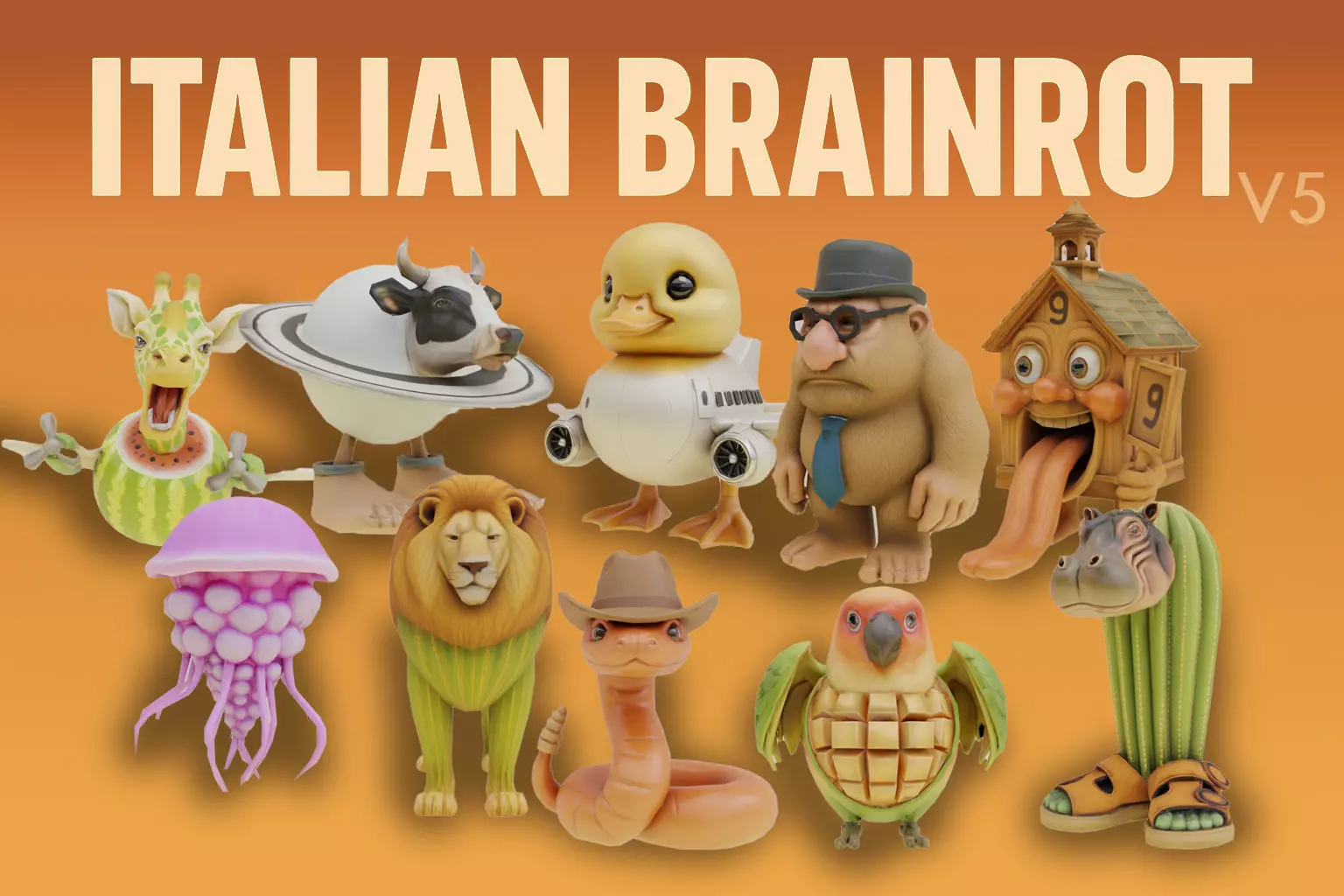 Italian brainrot v5 Low Poly Character 3D Model Collection _0